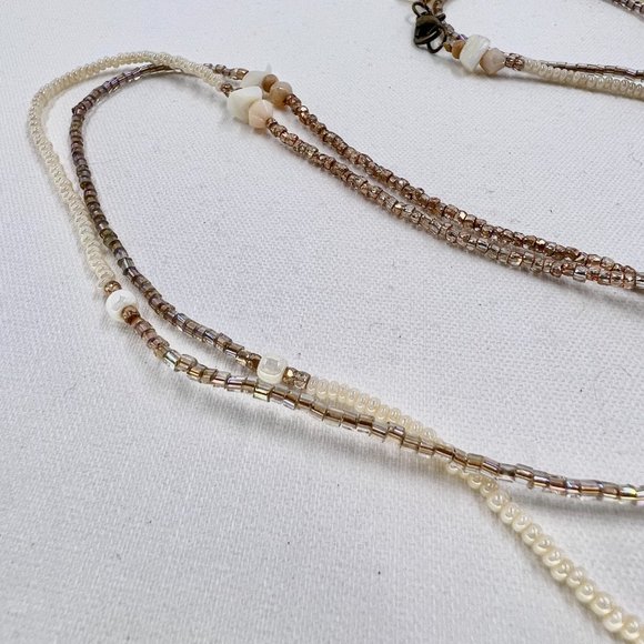 Up-Cycled - Simple Cream & Brown Seed Bead 48”Necklace - Picture 5 of 6